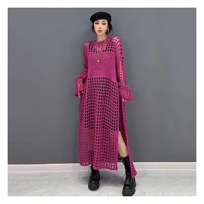 (red, One Size) Xitao Fashion Solid Color Hollow Out Knitting Dress Wld13196