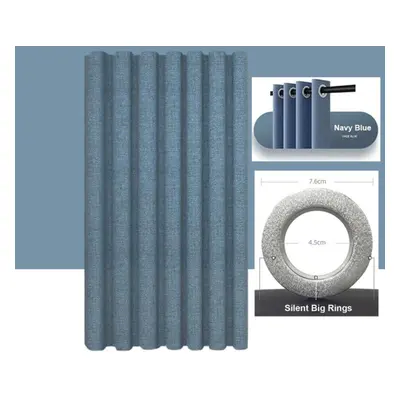 (navy blue, W180xH180cm) Imitation Linen Shower Curtain With Big Rings Bathroom Waterproof Thick