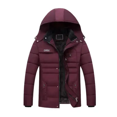 (red, XXL) Winter Trendy Cold Proof Hood Jacket Outwear Washable Men Thermal Coat Solid Color Fo