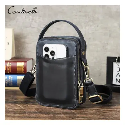 (dark blue) Genuine Leather Men Small Shoulder Bag Vintage Crossbody Messenger Bag With Phone An