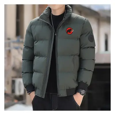 (army green,red, XL) Men&apos;s Standing Collar Jacket, Cotton Coat, Casual Streetwear, Korean F