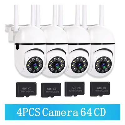 (white, 4PCS EU plug+4*64G) 200w 5ghz&2.4ghz Wifi Ip Camera Hd 1080p Ir Full Color Night Vision 