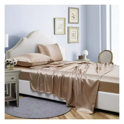 (khaki, Full) Colors Four-piece Set Of Solid Color Luxury Sheets Bed Hat Pillowcase Home Bedding