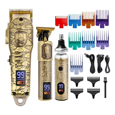 (gold) Professional Hair Clippers For Men Set Barber Clippers For Hair Cutting Kit Lcd Display H