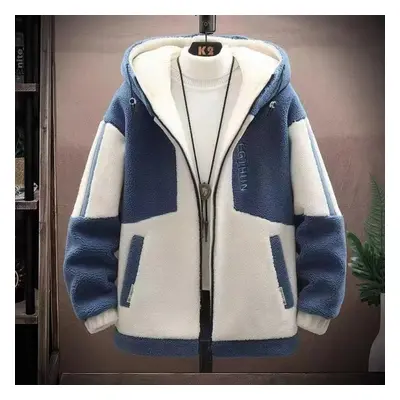 (blue, 7XL) Lamb Fleece Coat Men&apos;s Loose Cotton Thick Men&apos;s Quilted Coat Plus Size