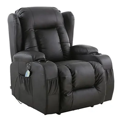 (Black) CAESAR ELECTRIC LEATHER AUTO RECLINER MASSAGE HEATED GAMING WING CHAIR