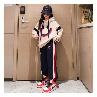 (as the picture, 160cm) Girls 5-16y Autumn Winter Spring 2pcs Casual Cotton Hoodie+pants Sports 