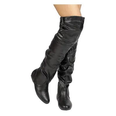 (black, 34) Women Over-the-knee Boots Round Toe Flats Pleated Stretch Long Boots Lady Fashion Sh