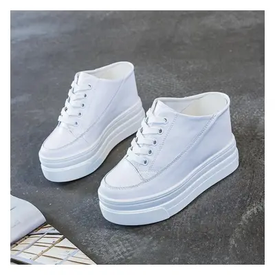 (white, 39) Fujin Genuine Leather Women Casual Shoes White Running Sport Female Sneakers Platfor