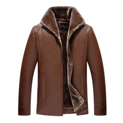 (brown, 2XL) Men&apos;s Winter Casual Fashion Leather Coat Casual Leather Jacket Men&apos;s Top