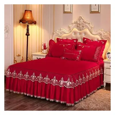 (red, Skirt sheet 150x200cm) (no Pillowcase)bedding Sets Textile Princess Lace Quilted Bedcover 