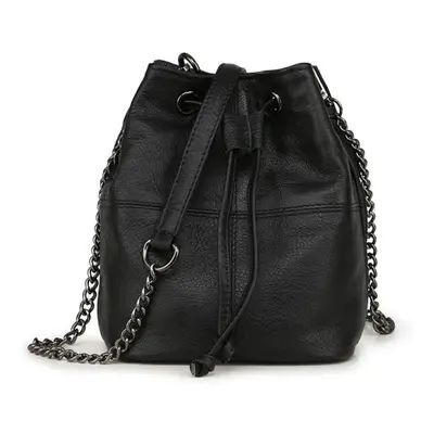 (black) Fashion Designer Genuine Leather Bucket Handbag Tote Drawstring Bag For Women Soft Shoul