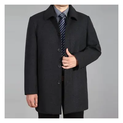 (dark grey, 3XL) Men Woolen Coat Autumn Winter Overcoat Wool Long Coat Peacoat Men Wool Jacket P