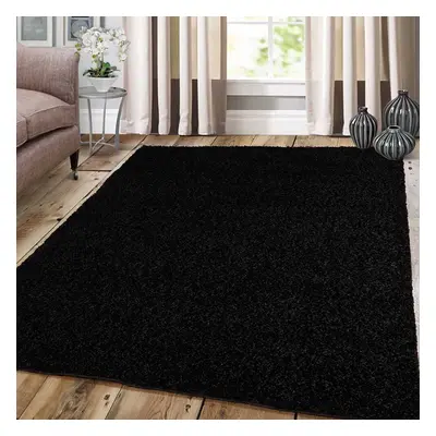 (Black, 160cm x 230cm) Abaseen Luxury Super Soft Plain Shag Runner Rugs