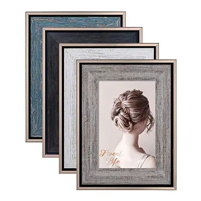 Egofine 6x4 Photo Frames Rustic - Distressed Frames 6x4 with Real Glass for Tabletop and Wall Mo