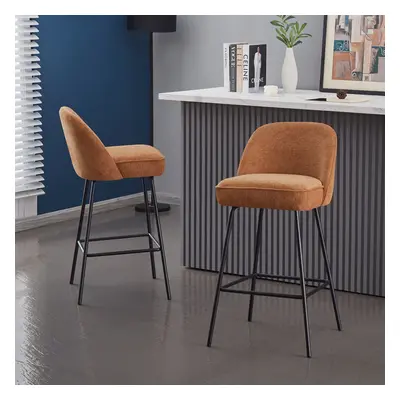 (ORANGE) 2x Bar Stools Velvet with Spring Cushion