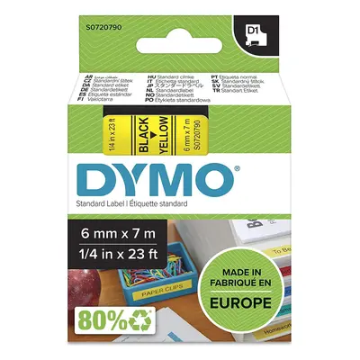 DYMO D1 Labels, mm x m Roll, Black Print on Yellow, Self-Adhesive Labels for LabelManager Label 