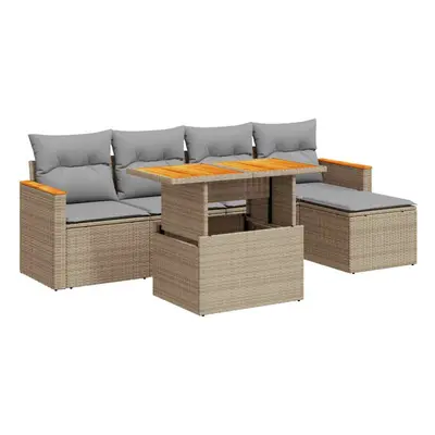 (beige and grey) vidaXL Piece Garden Sofa Set with Cushions Beige Poly Rattan Acacia