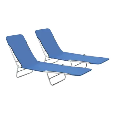 vidaXL 2x Foldable Sunloungers Blue Outdoor Garden Camping Recliner Daybed