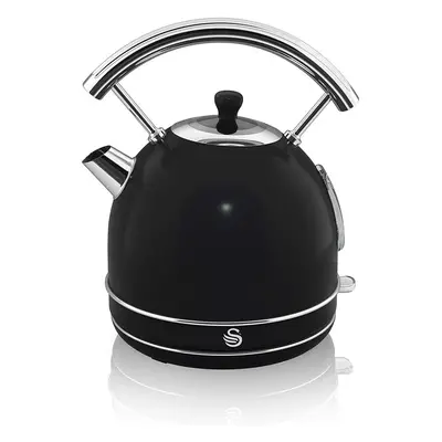 (Black) Swan Retro 1.8 Litre Dome Kettle, Black, Fast Boil, 3KW, 360-Degree Rotational Base, Sta