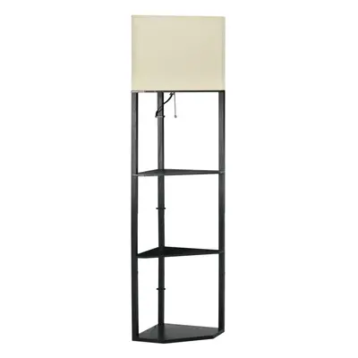 HOMCOM Corner Modern Floor Lamp with Shelves for Living Room, Black