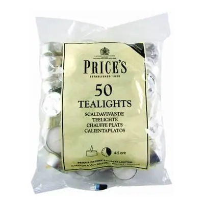 Prices Patent Candles White Tealights Bag, Pack of 50, Wax, l x 3.8cm w x 1.8cm h