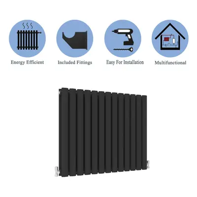 (Double, 600x767mm) Black Oval Tube Designer Radiator