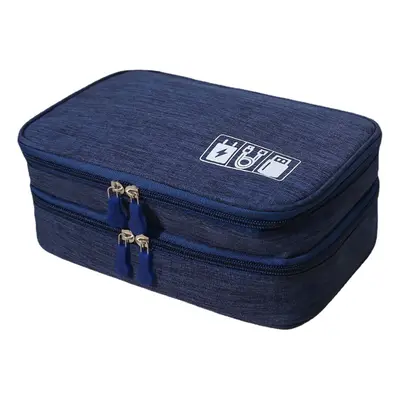 (Navy Blue) Cable Organizer Bag Travel Storage Bag Electronic Gadget Charger Headphones Case USB