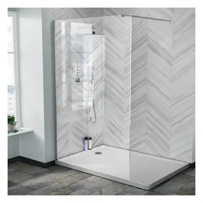 Samoa 1200mm Wet Room Panel Tempered Glass & Chrome Support Bar ABS