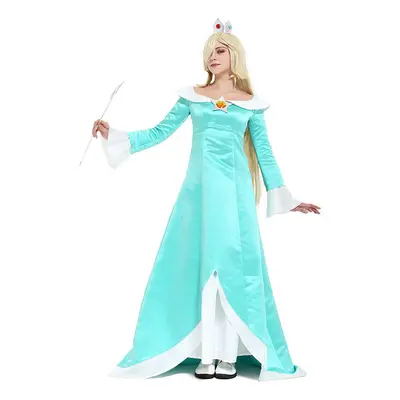 (S) Princess Super Mario Rosalina Cosplay Costume Blue Dress Halloween Props Party