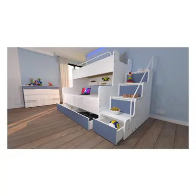 (Sky Blue) Double Triple Bunk Bed High Bed Mattresses Max 3M