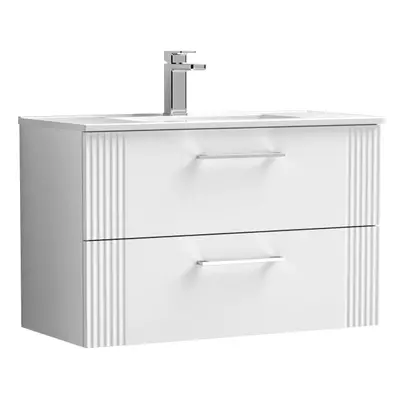 Retro Drawer Wall Hung Vanity Unit with Minimalist Tap Hole Ceramic Basin - 800mm - Satin White 