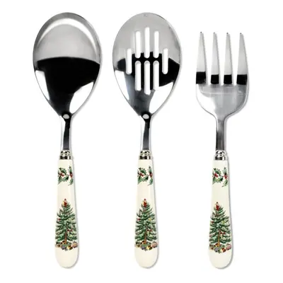 Spode Christmas Tree Collection 3-Piece Cutlery Set, Stainless Steel, Porcelain Handle, Hostess 