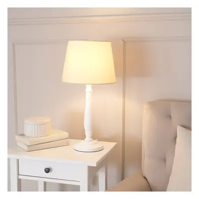 ValueLights Victoria Beige Tapered Shade White Wood Table Lamp & Bulb