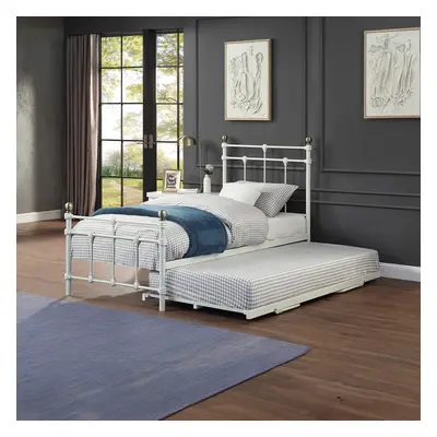 (White, x 10cm Deep Comfort Foam Mattress) BAYFORD TRADITIONAL SINGLE METAL BED FRAME & GUEST TR