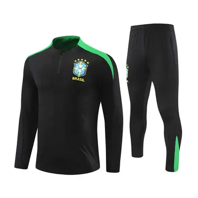 (M) Brazil National Team Black Soccer Winter Training Kit Adult Long Sleeve Half Pull Suit Train