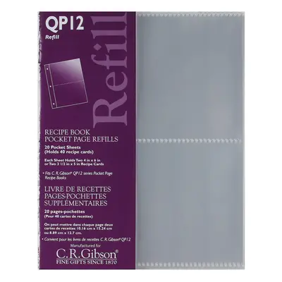 CR Gibson QP-12 Small Recipe Book Pocket Page Refill sheets