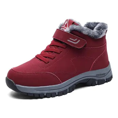 (red, 36) Women&apos;s Ankle Boots Waterproof Warm Snow Boots Women Non-slip Plush Hiking Shoes 