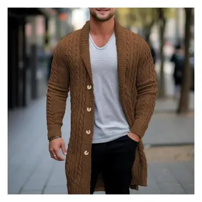 (brown, L) Threethree Men&apos;s Spring And Autumn Mid-length Knit Sweater Thick Needle Twisted 