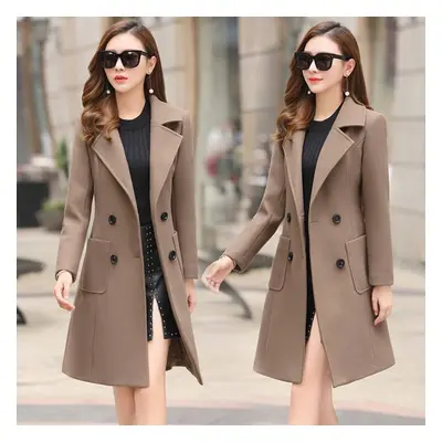 (tan, XL) Trendy Women Outwear Long Sleeve Super Soft Women Woolen Coat Slim Fit Belt Trench Coa