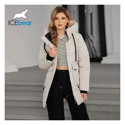 (white, 42) Icebear Women&apos;s Padded Jacket New Winter With Hooded Zipper Stylish Warm Jacket