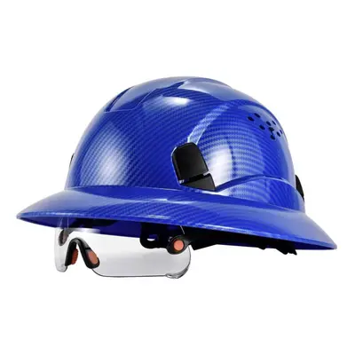 (blue) Loebuck New Carbon Fiber Full-brim Safety Helmet With Ce Goggles Anti-collision Construct