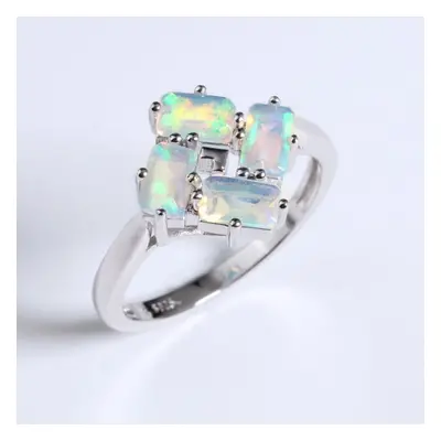 (white, US RING SIZE:9#) Classic Argyle Shape Design Natural Opel Gemstone Ring Gorgeous Fashion