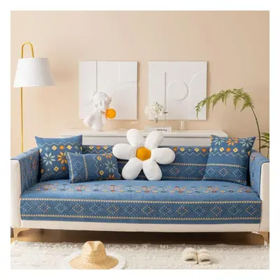 (blue, 90x240cm 1pcs) Bohemia Style Sofa Towel Chenille Non Slip Sofa Slipcovers Couch Cover Rem