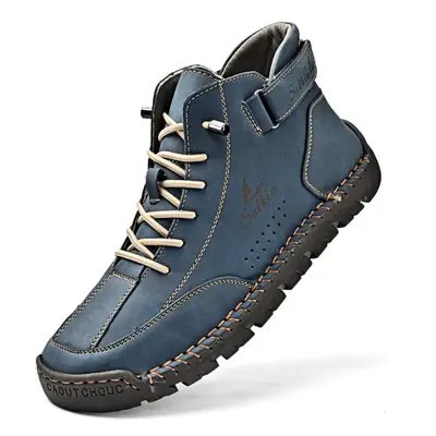 (blue, 44) Handmade Split Leather Boots Men Shoes Comfortable Ankle Boots For Men Casual Shoes L