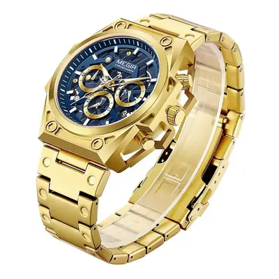 (gold,blue) Megir Gold Blue Stainless Steel Sports Quartz Wrist Watches Men