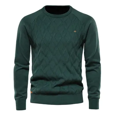 (green, 60-70 kg) Aiopeson Argyle Men&apos;s Basic Pullover Solid Color O-neck Knitted Male Swea