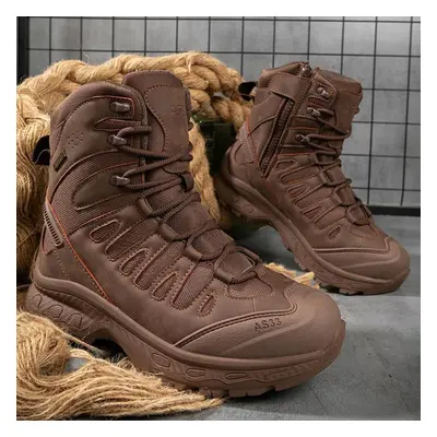 (brown, 45) Mctin Men Platform Shoes Casual Zipper Ankle Boots Fall Winter Anti Slip Trainers Tr