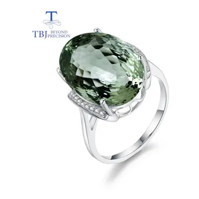 (green, us ring size 7#) Natural Gemstone Big Green Amethyst Oval 13*18mm Bird&apos;s Nest Cut R