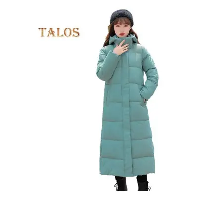 (green, XXL) Women Cotton Coat Hooded Long Sleeve Pockets Side Slit Hem Down Jacket Solid Color 